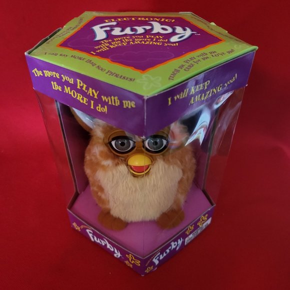 Electronic Furby Tiger Toy Tan Body White Stripes Beige Tummy White Inside Ears - Picture 4 of 13